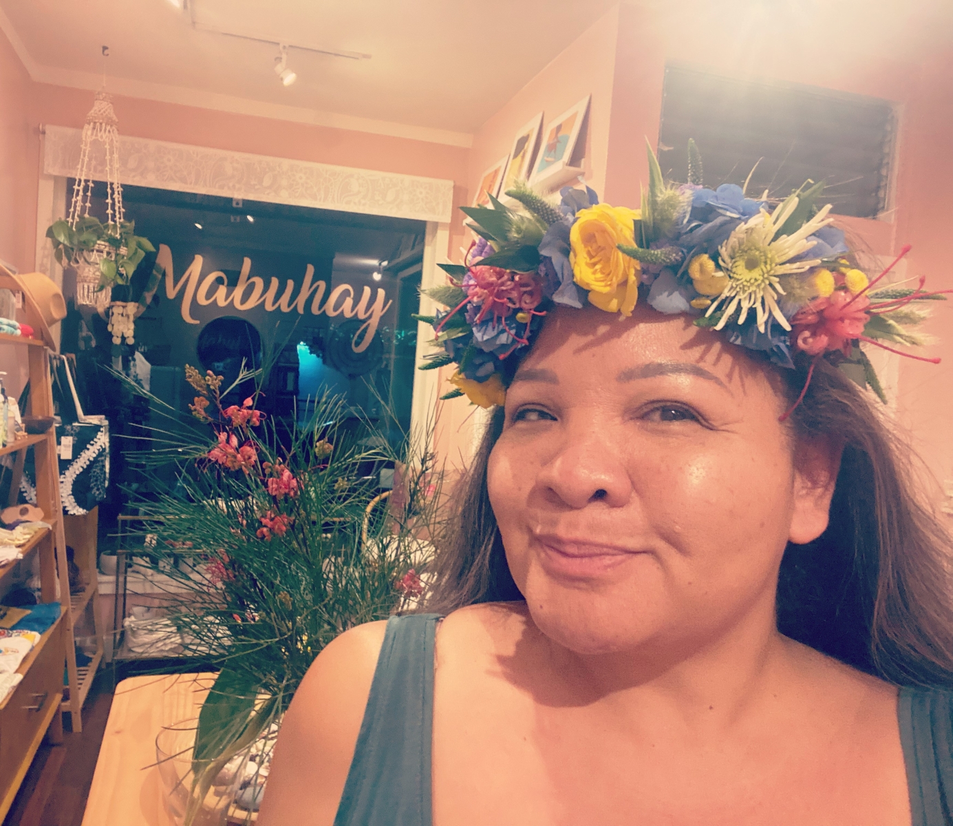 Woman smiling with a flower crown