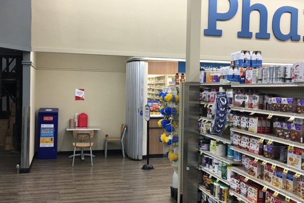 Safe medicine disposal kiosk inside of a pharmacy