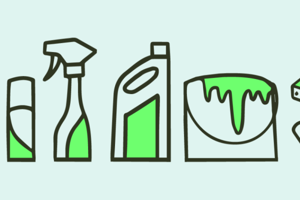 Illustrations of common household cleaning items