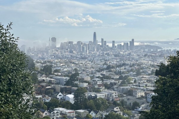 Downtown San Francisco as seen from a hill