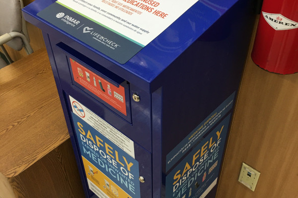 Blue kiosk for safe drug disposal 