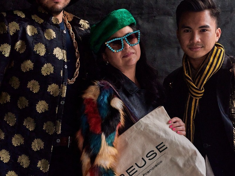 three people posing at SFE's Reuse-SF pop-up event