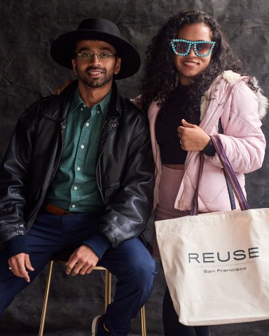 two people posing at SFE's Reuse-SF pop-up event