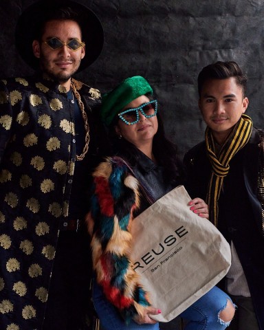 three people posing at SFE's Reuse-SF pop-up event
