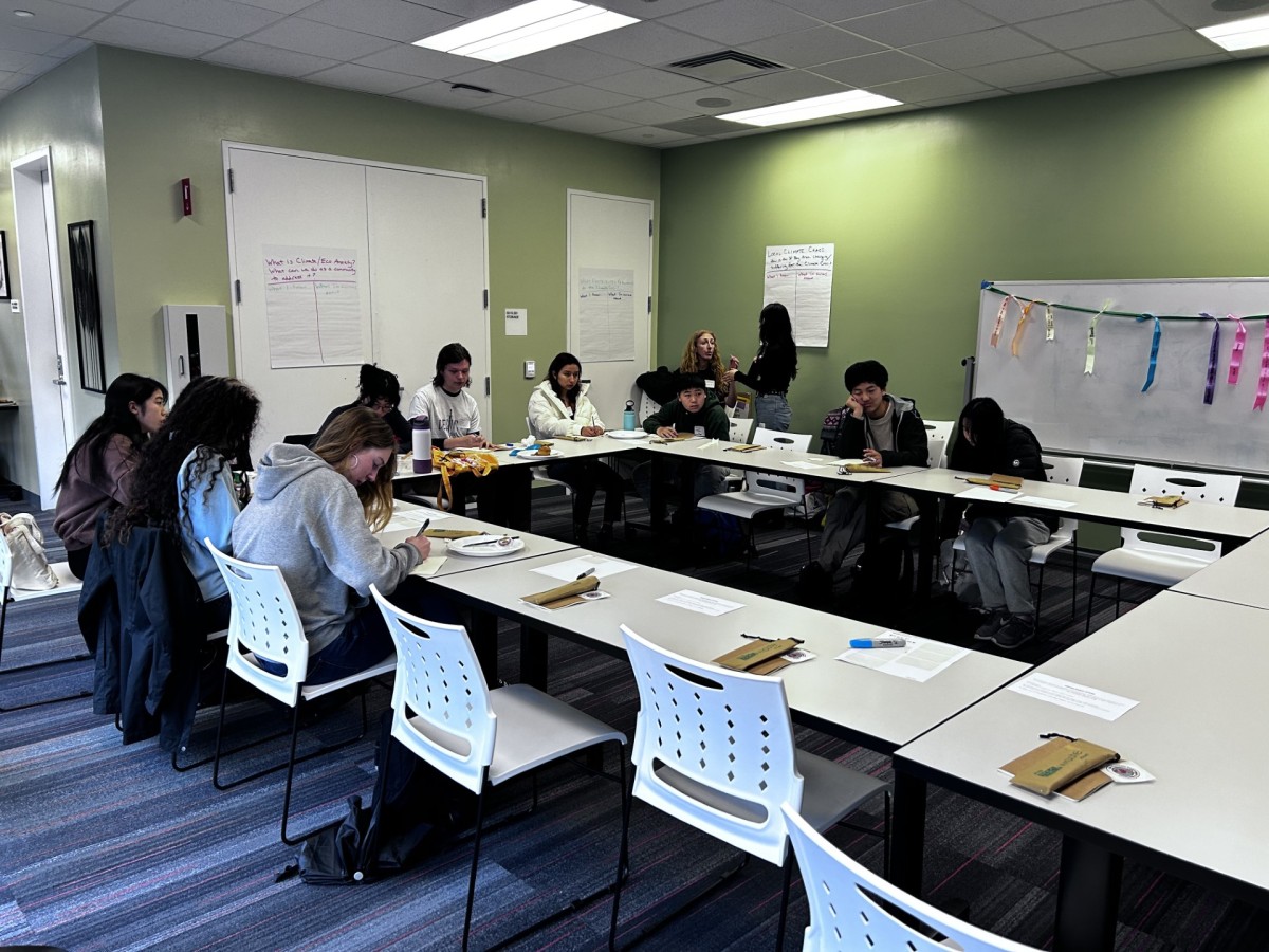 Students sitting around a room for Climate Action Fellowship