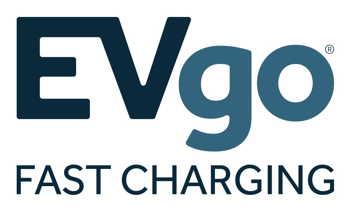 SFE partners logo EVgo which is dark blue and light blue. The words "fast charging" are underneath the logo reading EVgo