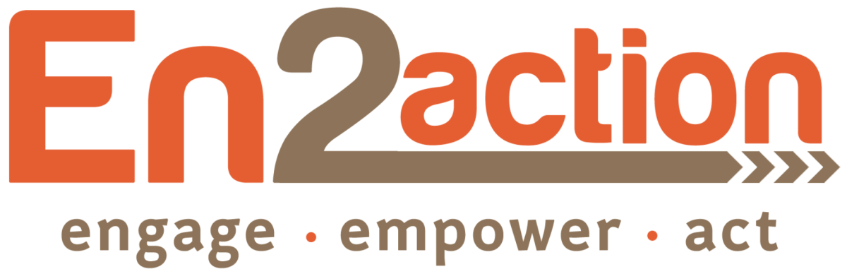 SFE partner En2action logo which is read and brown and the words engage, empower, act underneath the brand name En2action