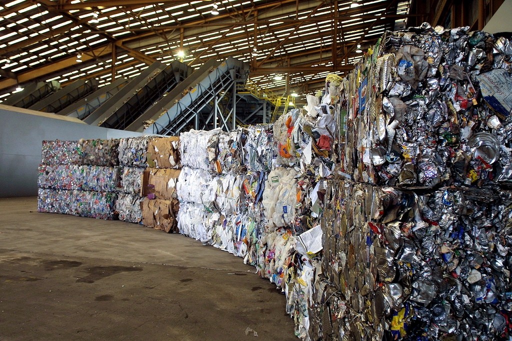 baled recyclable commodities in a warehouse