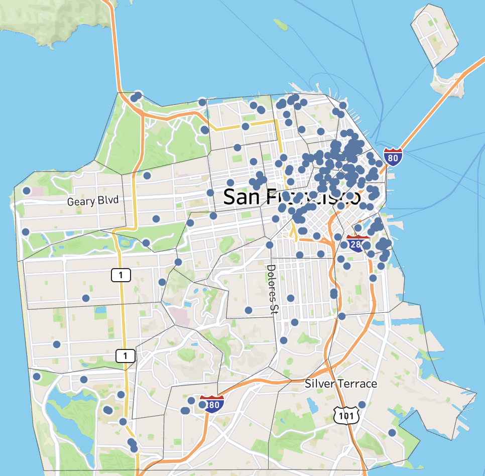 map of EV charging stations in San Francisco