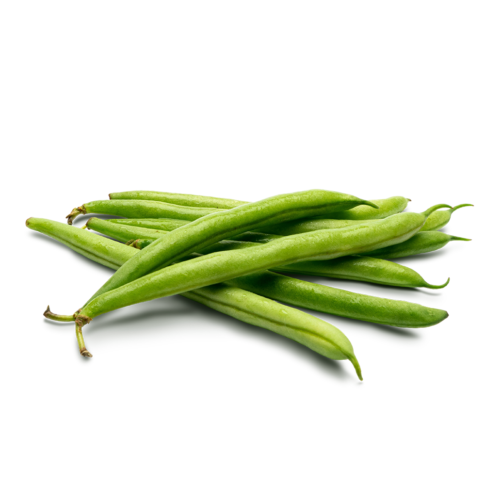 Green beans lying flat on transparent background