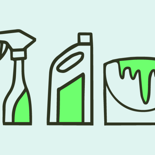 Illustrations of common household cleaning items