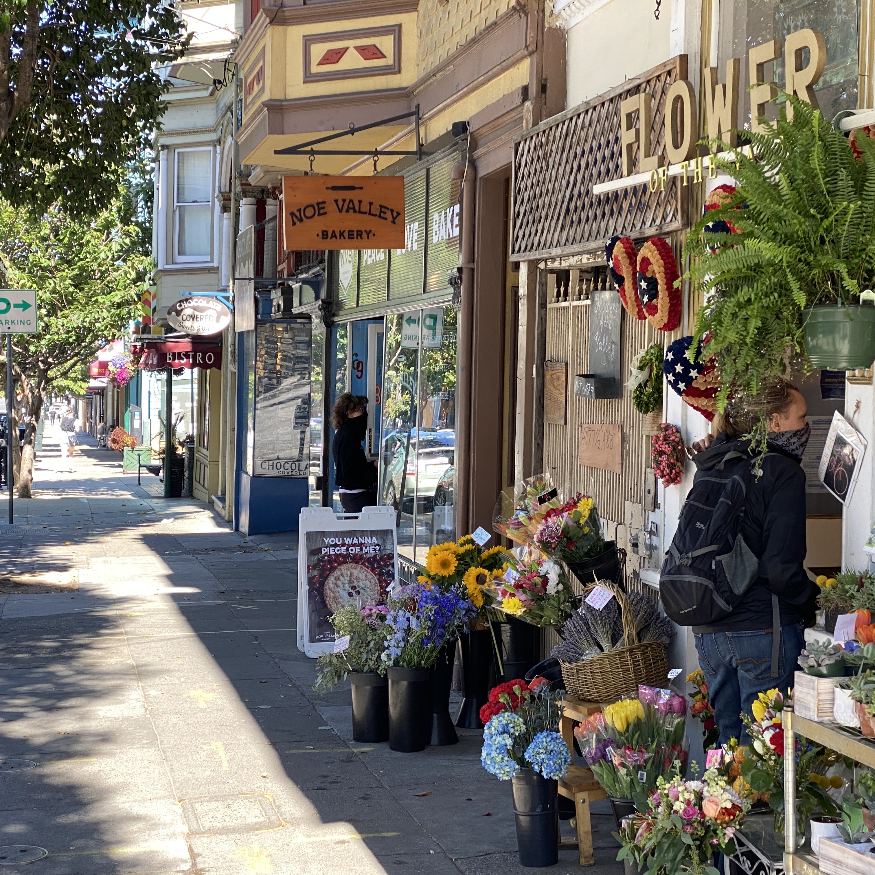 Various businesses along the sidewalk in Noe Valley