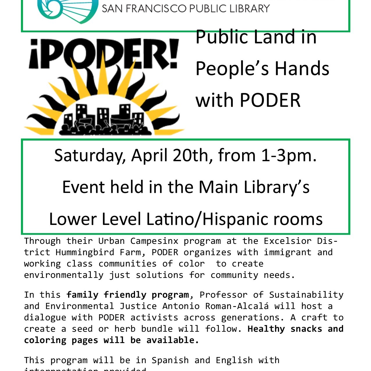 Event flyer with date, location, and description