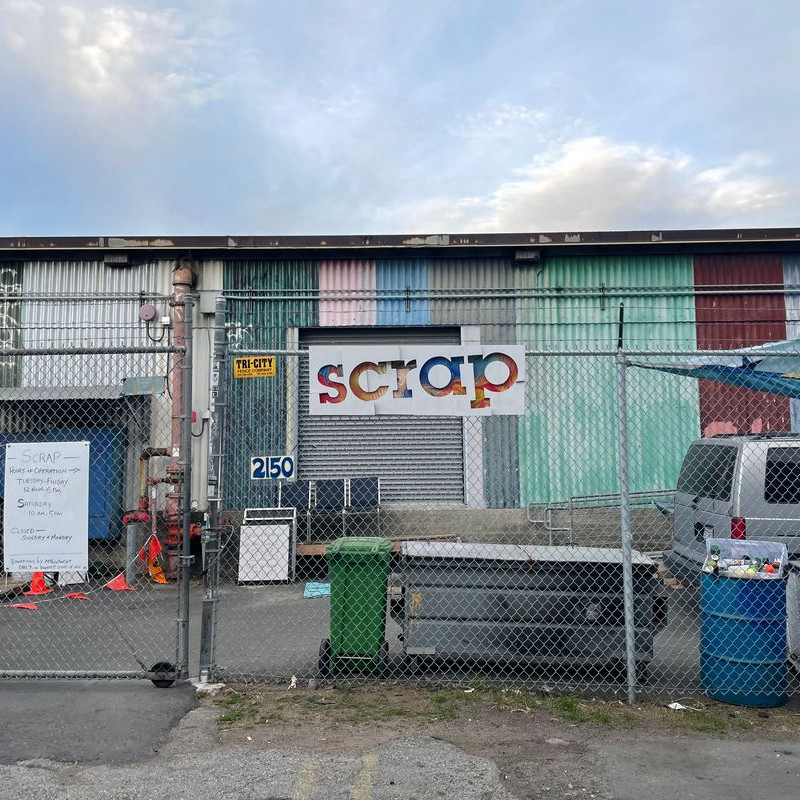 A multi-colored, sheet metal building